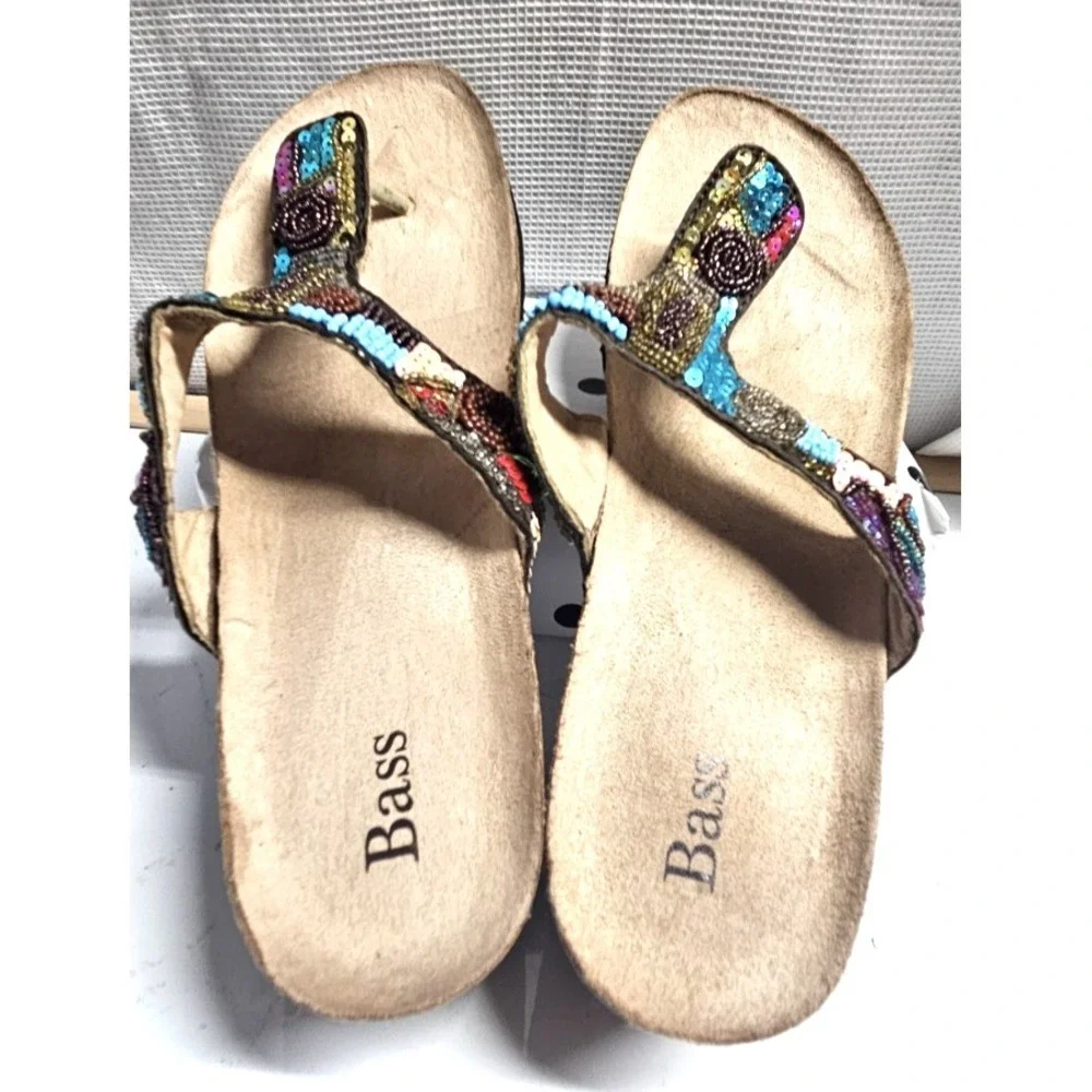 BASS JASMINE intricate beading sequins straps thong sandal leather upper‎ 8M